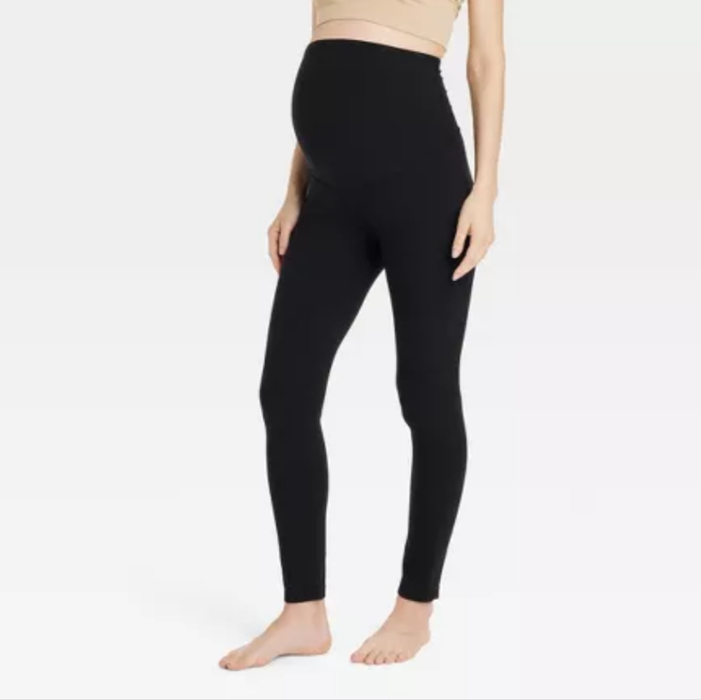 Over belly black knit maternity leggings